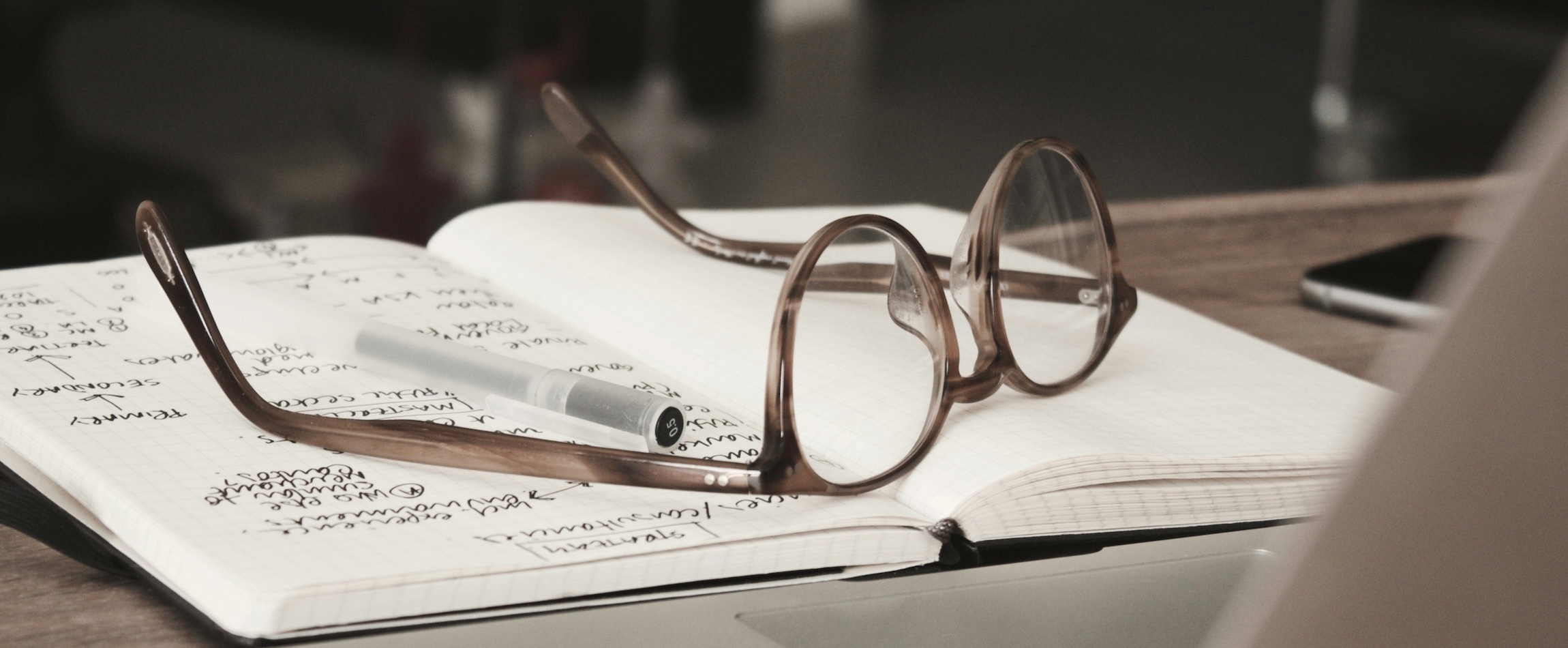 glasses on notebook