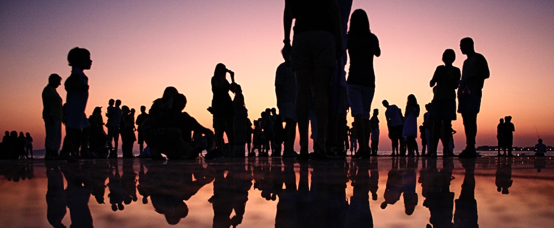 silhouettes of people and reflections